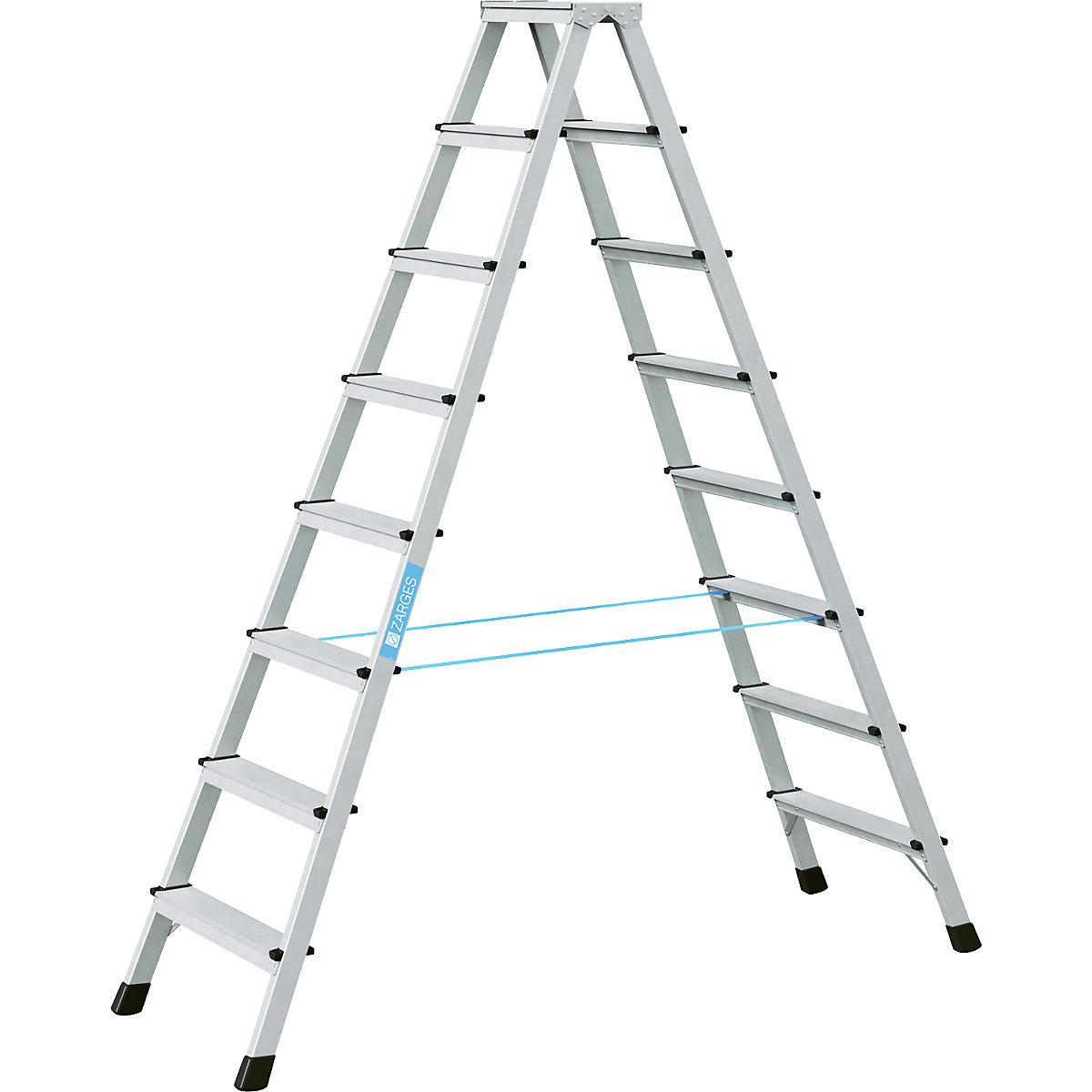 Profesionálny rebrík so stupňami, eloxovaný – ZARGES, pochôdzny z oboch strán, 2 x 8 stupňov-2