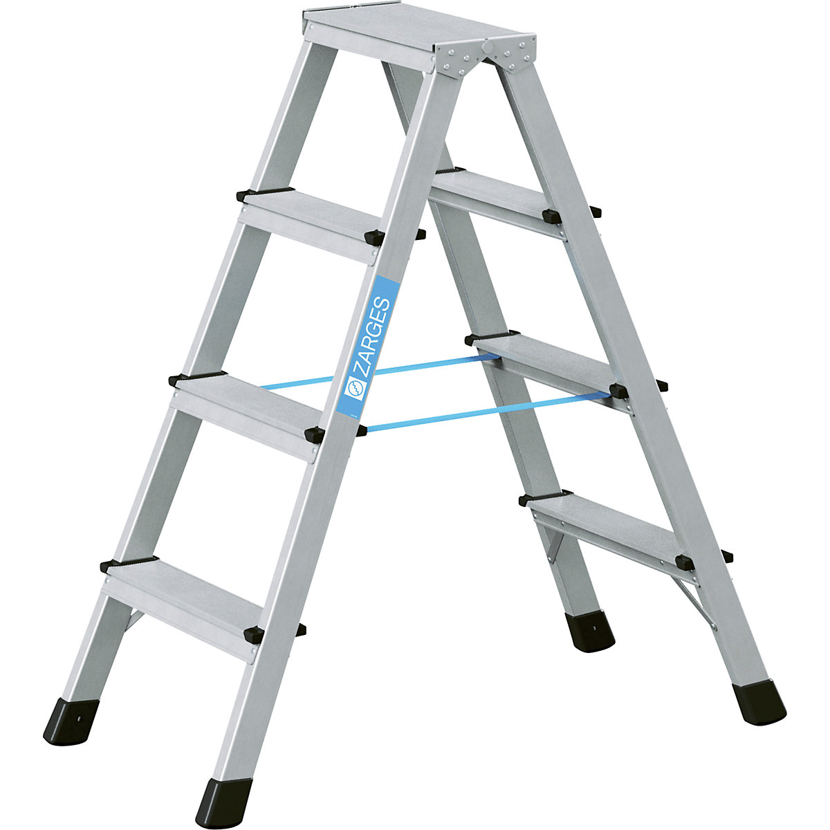 Profesionálny rebrík so stupňami, eloxovaný – ZARGES, pochôdzny z oboch strán, 2 x 4 stupne-3