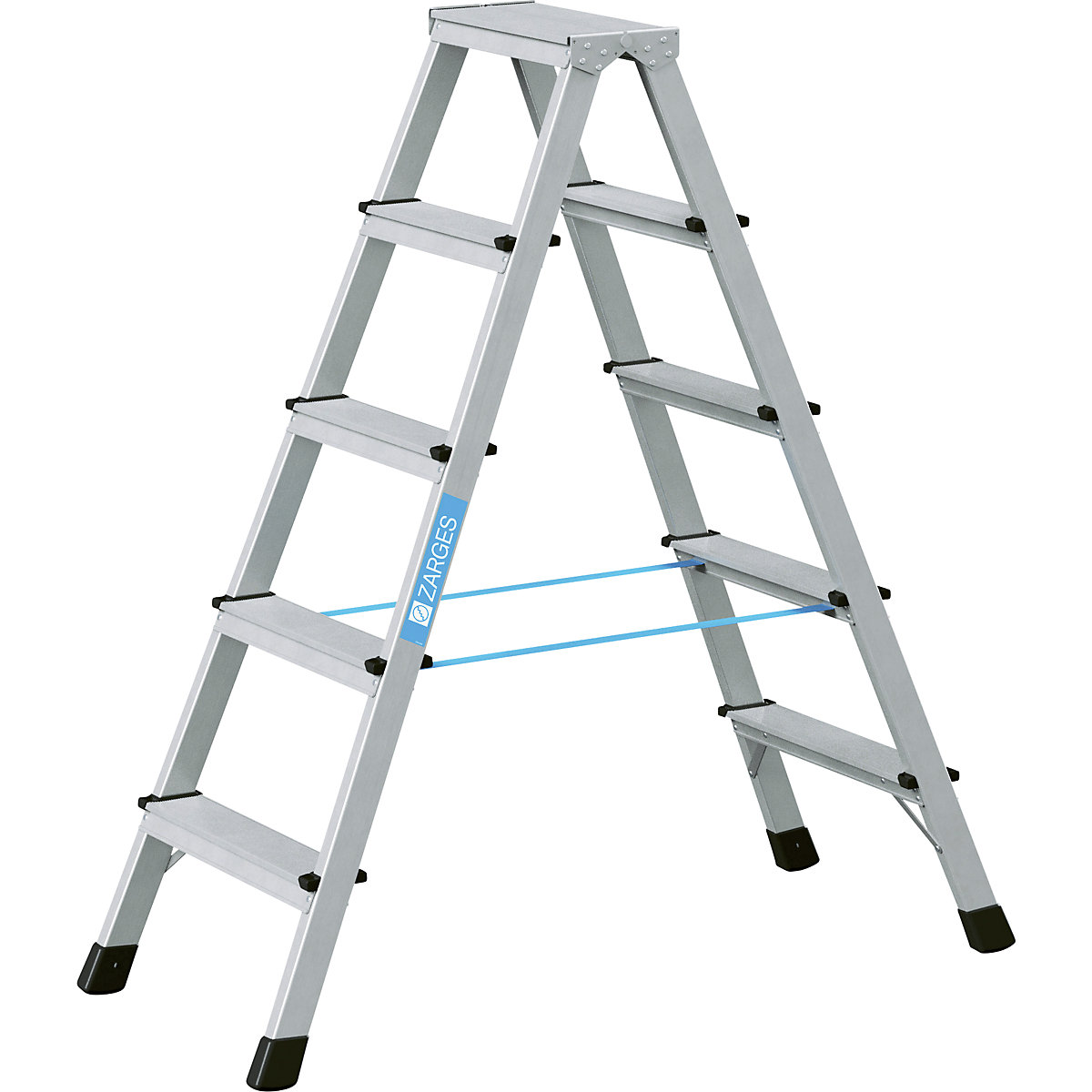 Profesionálny rebrík so stupňami, eloxovaný – ZARGES, pochôdzny z oboch strán, 2 x 5 stupňov-5