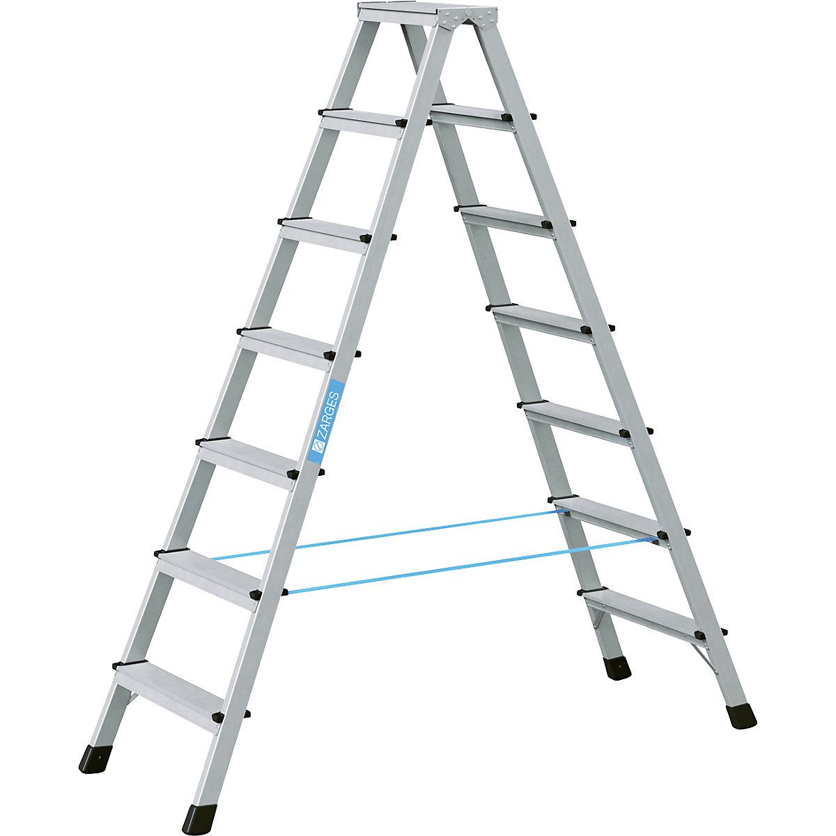 Profesionálny rebrík so stupňami, eloxovaný – ZARGES, pochôdzny z oboch strán, 2 x 7 stupňov-6
