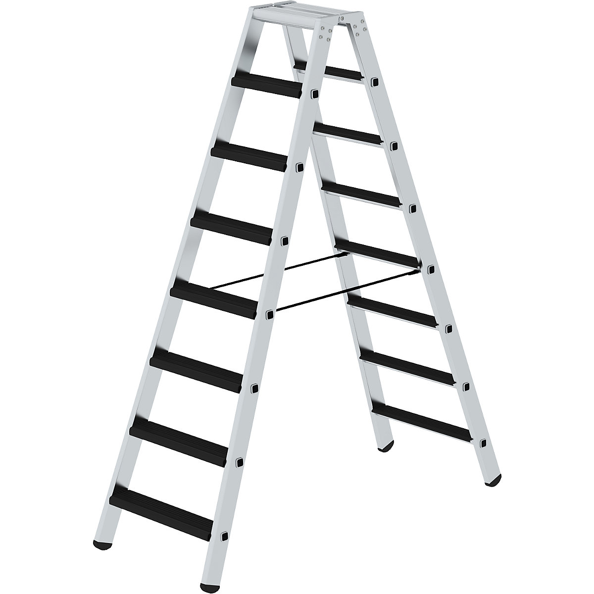 EUROKRAFTpro – Stojací rebrík so stupňami, obojstranný, čalúnené vyhotovenie, 2 x 8 stupňov