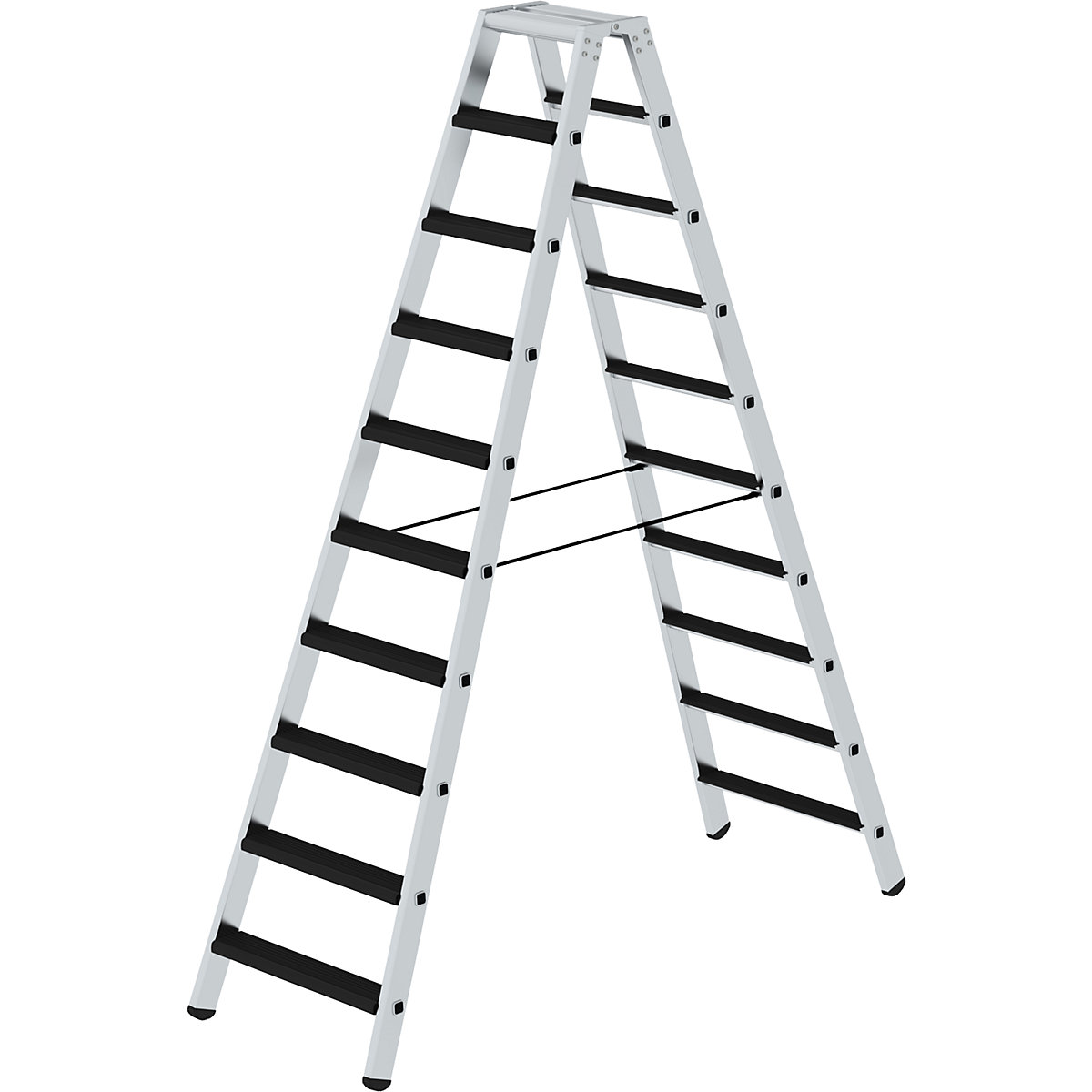 EUROKRAFTpro – Stojací rebrík so stupňami, obojstranný, čalúnené vyhotovenie, 2 x 10 stupňov