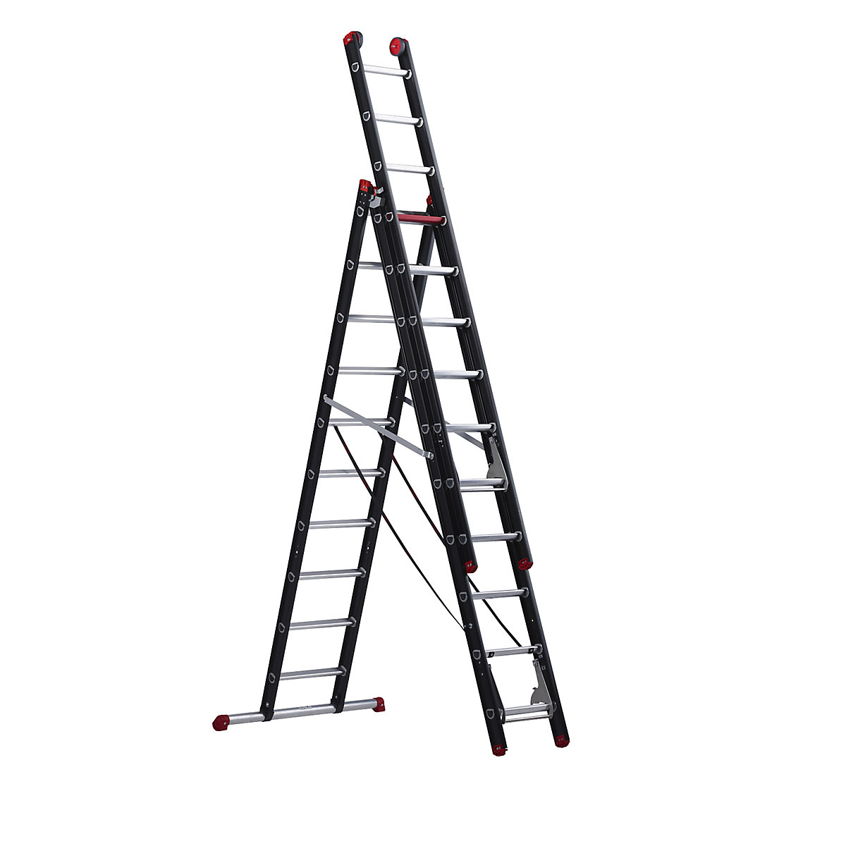 Viacúčelový rebrík, hliník s povrchovou úpravou – Altrex, 3-dielny, čierny, 3 x 10 priečok-15