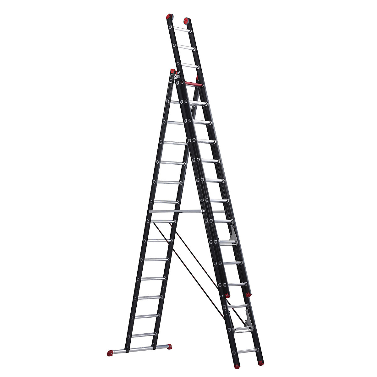 Viacúčelový rebrík, hliník s povrchovou úpravou – Altrex, 3-dielny, čierny, 3 x 14 priečok-16
