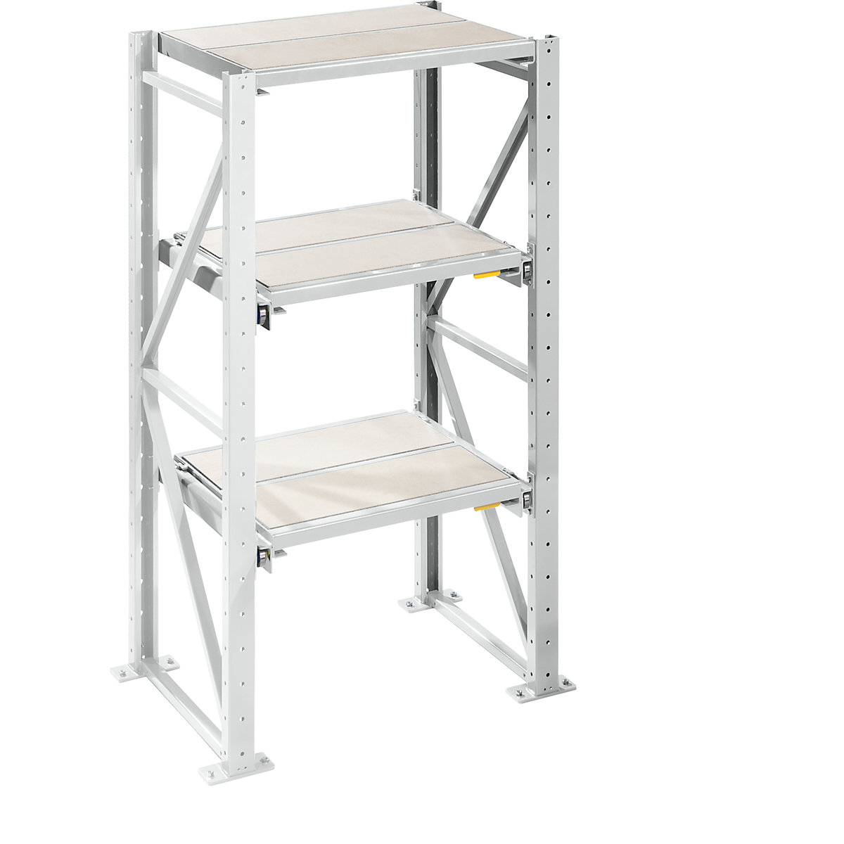 Výsuvný regál pro velká zatížení – LISTA, zásuvná šířka 890 mm, hloubka 1260 mm, přístavný regál, světle šedá-22