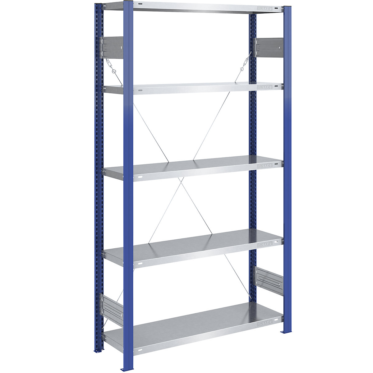 Skladový zásuvný regál, regálové stojany modré, police pozinkované – eurokraft pro, v x š 2000 x 1000 mm, základní regál, hloubka 400 mm-9