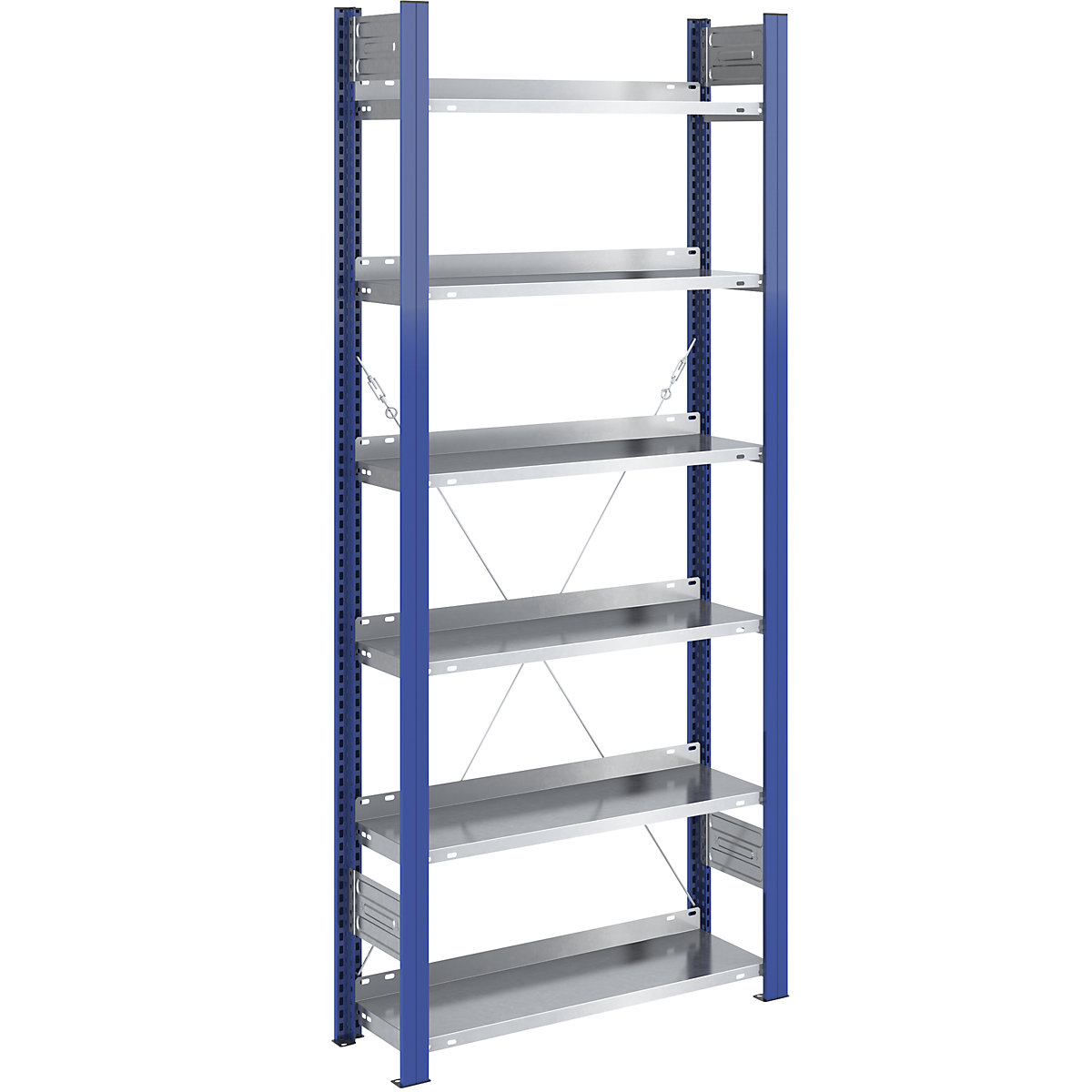 Ordner-Steckregal hofe, einseitig, Höhe 2000 mm, BxT 750 x 300 mm, Grundregal, blau / verzinkt