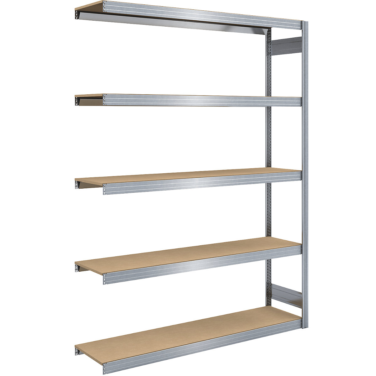 Großfach-Steckregal, HxT 2500 x 500 mm, 5 Spanplattenböden, Anbauregal, Breite 1695 mm, verzinkt