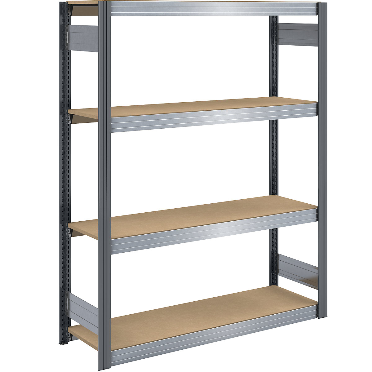 Großfach-Steckregal, HxT 1800 x 500 mm, 4 Spanplattenböden, Grundregal, Breite 1285 mm, grau