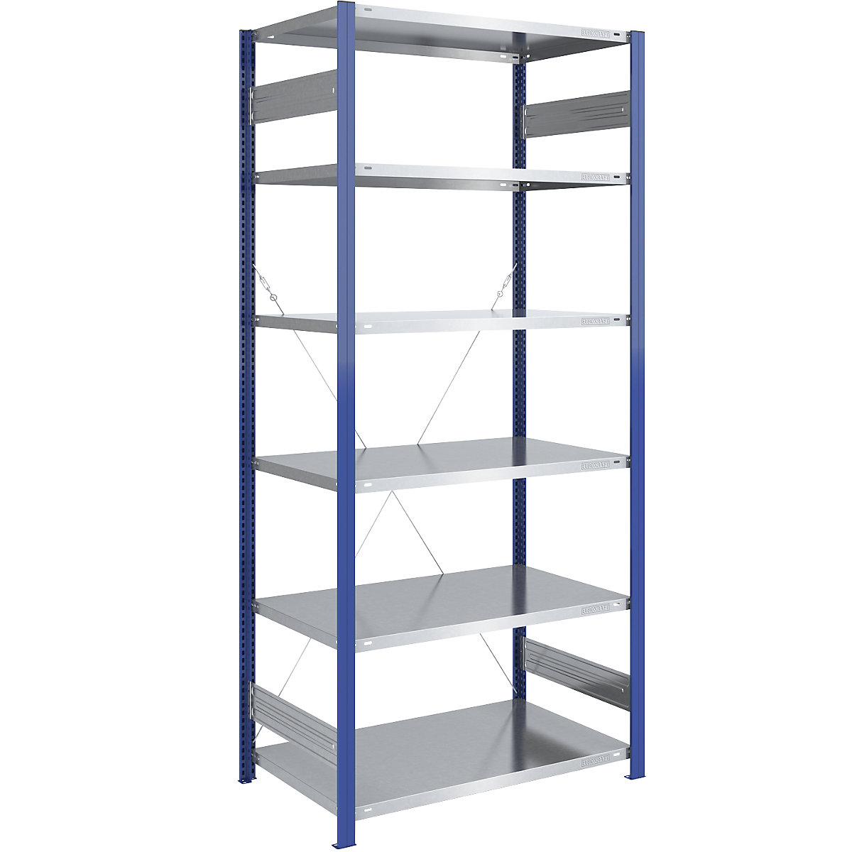 Lager-Steckregal, Regalständer blau, Boden verzinkt eurokraft pro, HxB 2500 x 1000 mm, Grundregal, Tiefe 800 mm