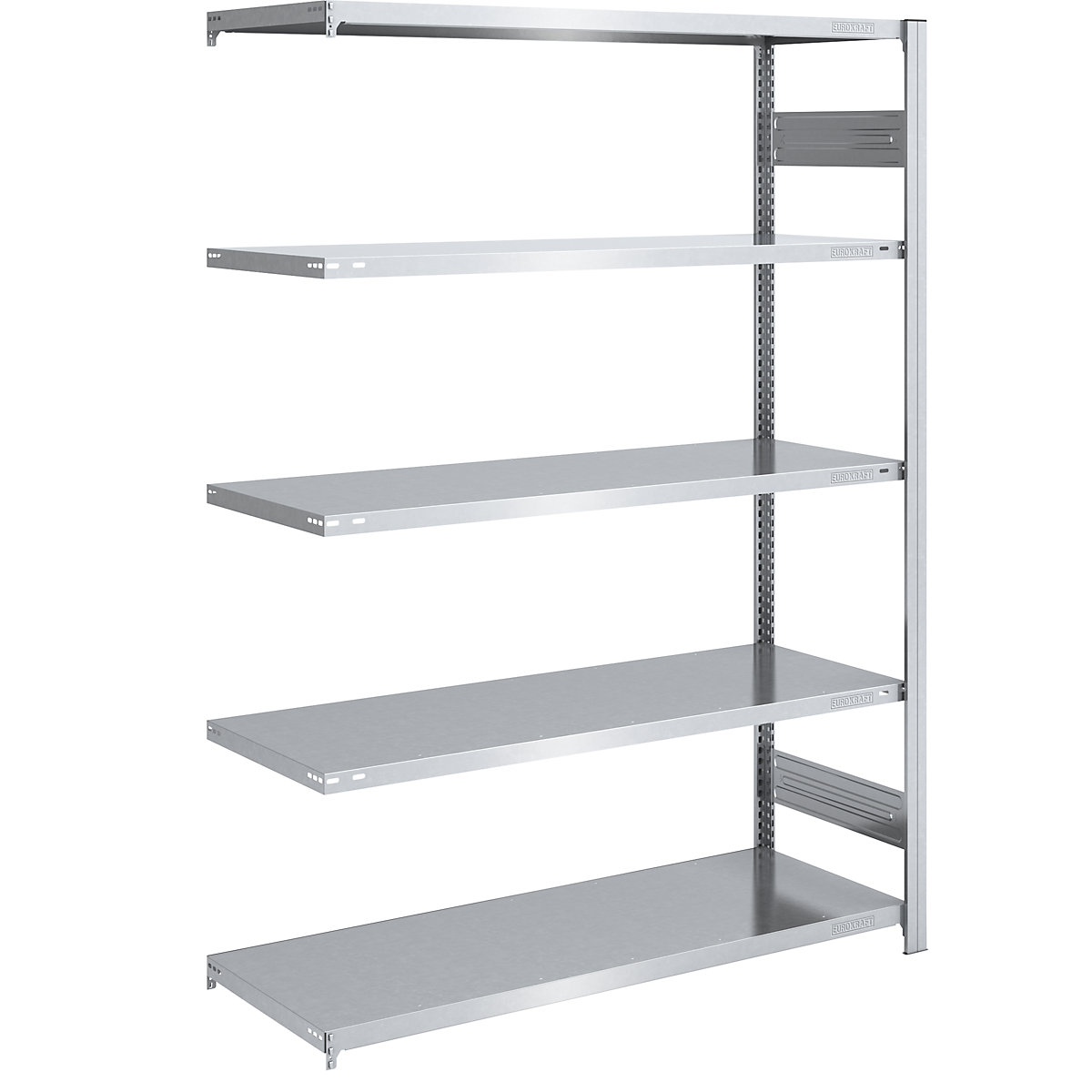 Lager-Steckregal, verzinkt eurokraft pro, HxB 2000 x 1300 mm, mit 5 Stahlböden, Anbauregal, Fachlast 190 kg, Tiefe 600 mm
