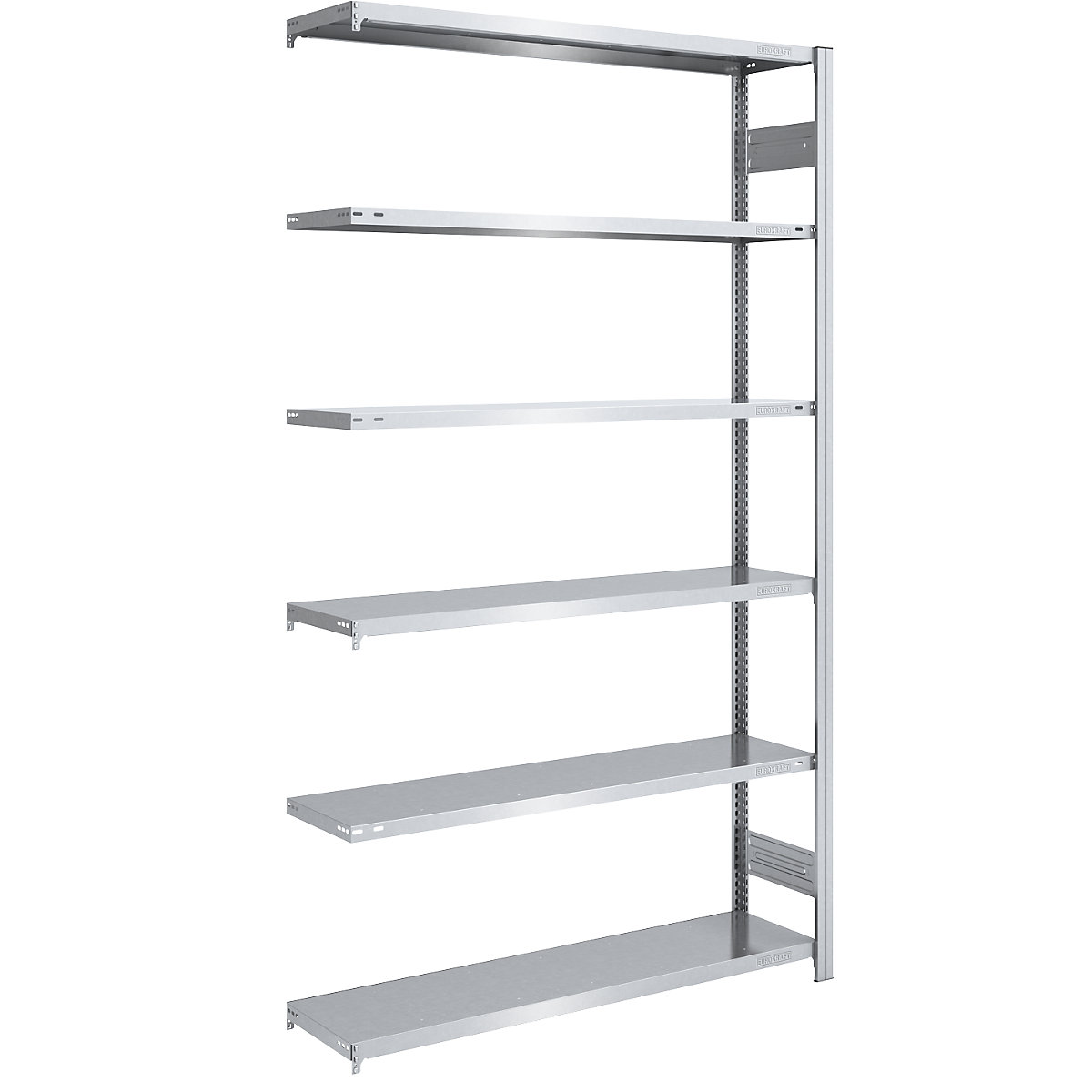 Lager-Steckregal, verzinkt eurokraft pro, HxB 2500 x 1300 mm, mit 6 Stahlböden, Anbauregal, Fachlast 180 kg, Tiefe 400 mm
