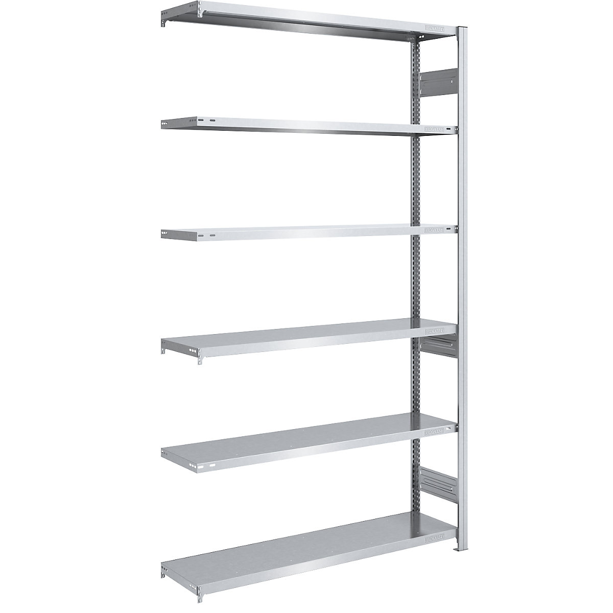 Lager-Steckregal, verzinkt eurokraft pro, HxB 2500 x 1300 mm, mit 6 Stahlböden, Anbauregal, Fachlast 215 kg, Tiefe 400 mm