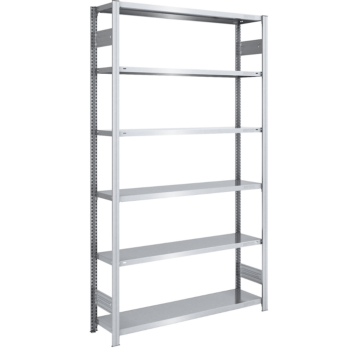 Lager-Steckregal, verzinkt eurokraft pro, HxB 2500 x 1300 mm, mit 6 Stahlböden, Grundregal, Fachlast 180 kg, Tiefe 400 mm
