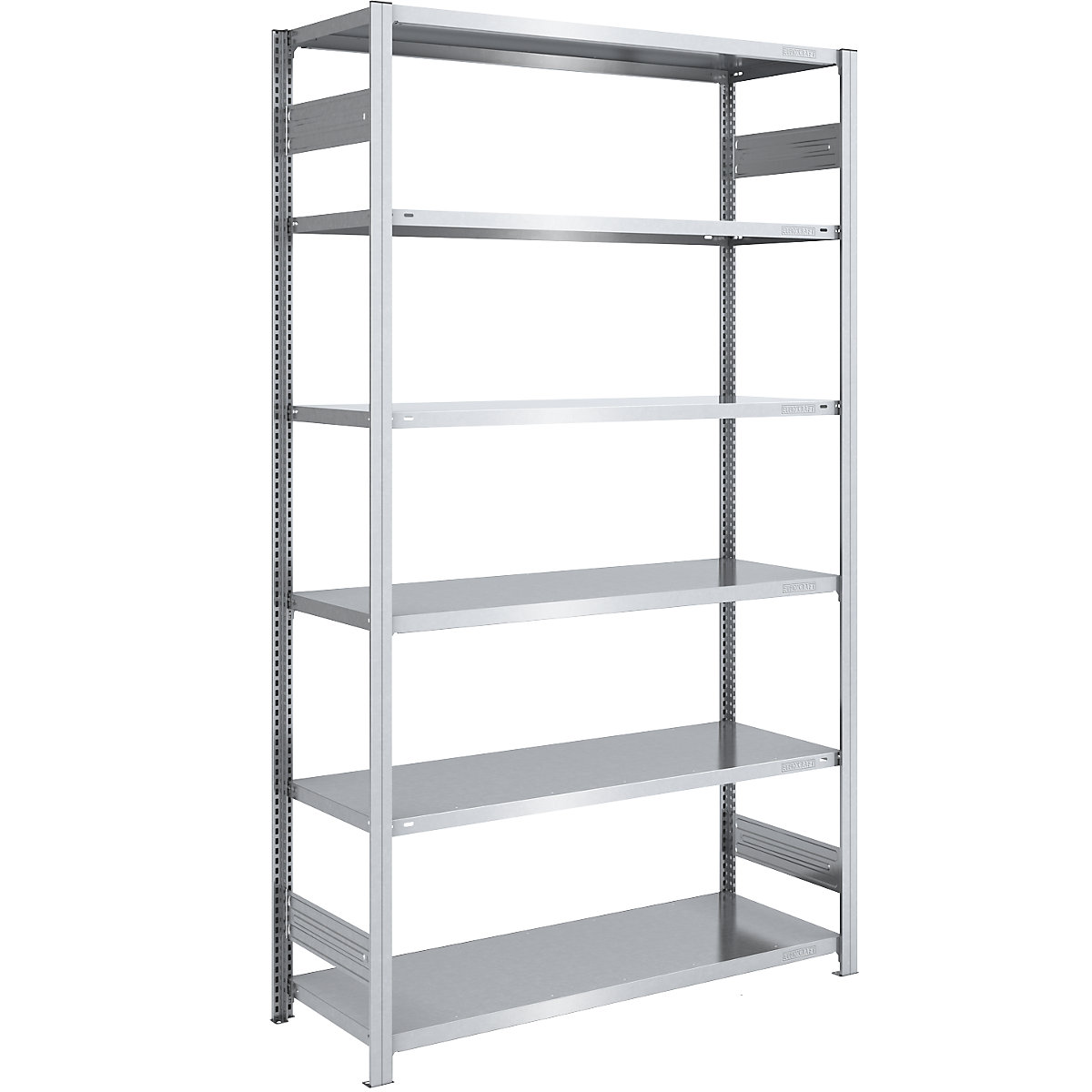 Lager-Steckregal, verzinkt eurokraft pro, HxB 2500 x 1300 mm, mit 6 Stahlböden, Grundregal, Fachlast 190 kg, Tiefe 600 mm