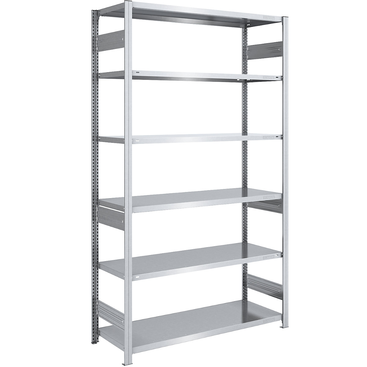 Lager-Steckregal, verzinkt eurokraft pro, HxB 2500 x 1300 mm, mit 6 Stahlböden, Grundregal, Fachlast 240 kg, Tiefe 600 mm