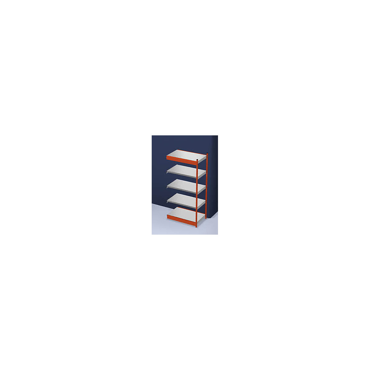 Stabil-Steckregal, einseitig hofe, Regalhöhe 2000 mm, orange/verzinkt, Bodenbreite 1025 mm, Anbauregal, Breite x Tiefe 1025 x 600 mm