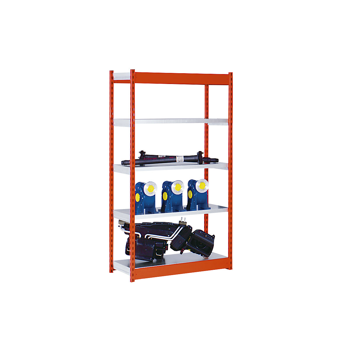 Stabil-Steckregal, einseitig hofe, Regalhöhe 2000 mm, orange/verzinkt, Bodenbreite 1025 mm, Grundregal, Breite x Tiefe 1025 x 800 mm