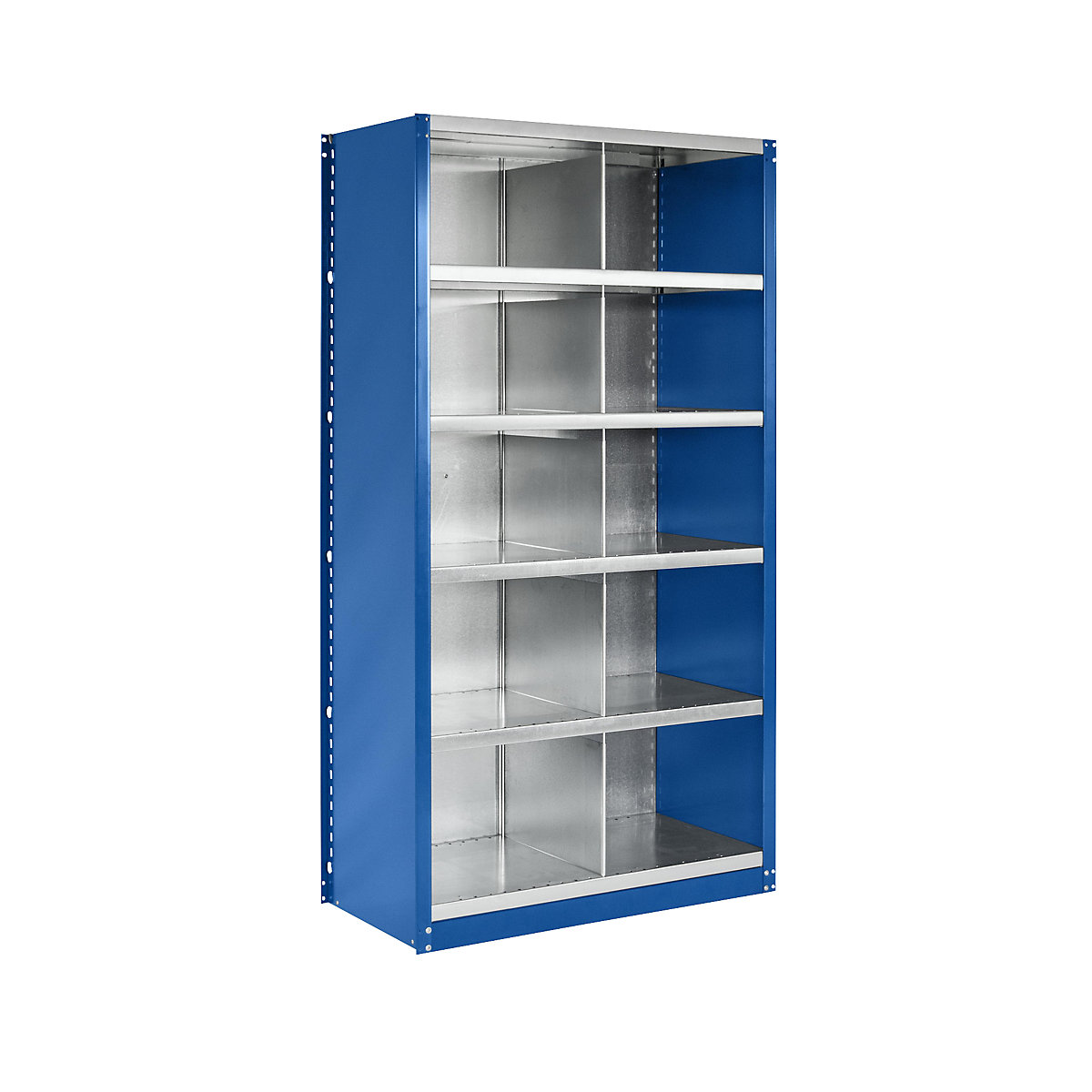 Steckregal-System, Regalhöhe 1990 mm eurokraft pro, 10 Fächer, BxT 1000 x 500 mm, Grundregal, enzianblau RAL 5010