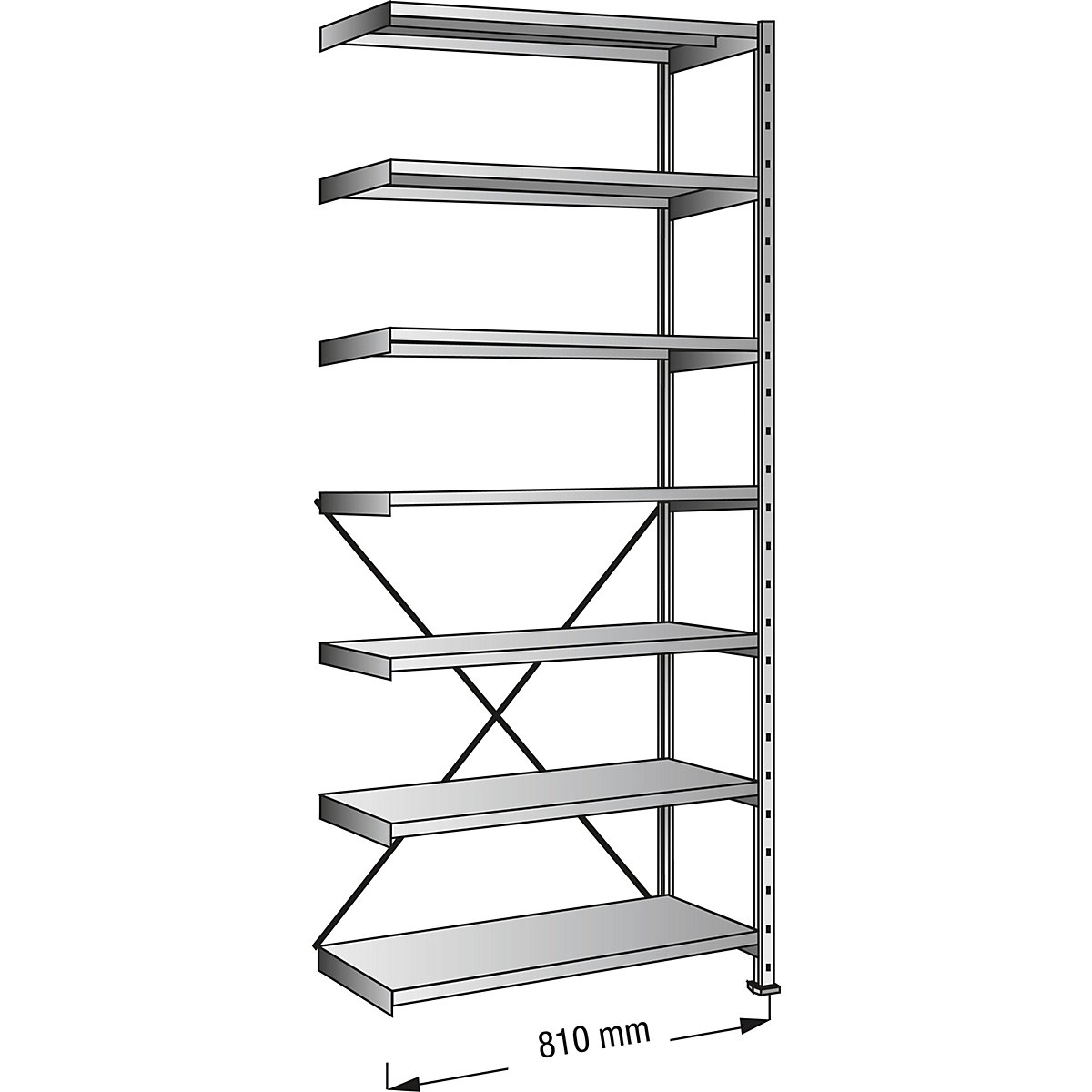 Steckregal, verzinkt, 7 Böden, Höhe 3000 mm, Bodenbreite 800 mm, Tiefe 800 mm, Anbauregal