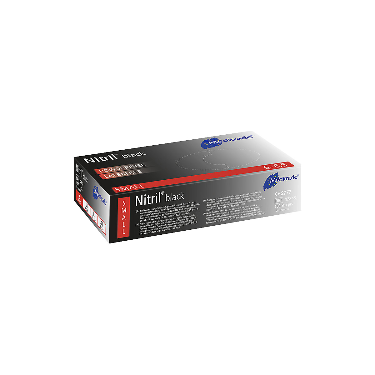 Nitril-Einweghandschuhe Meditrade, VE 1000 Stk, lebensmittelkonform, schwarz, Größe S-3