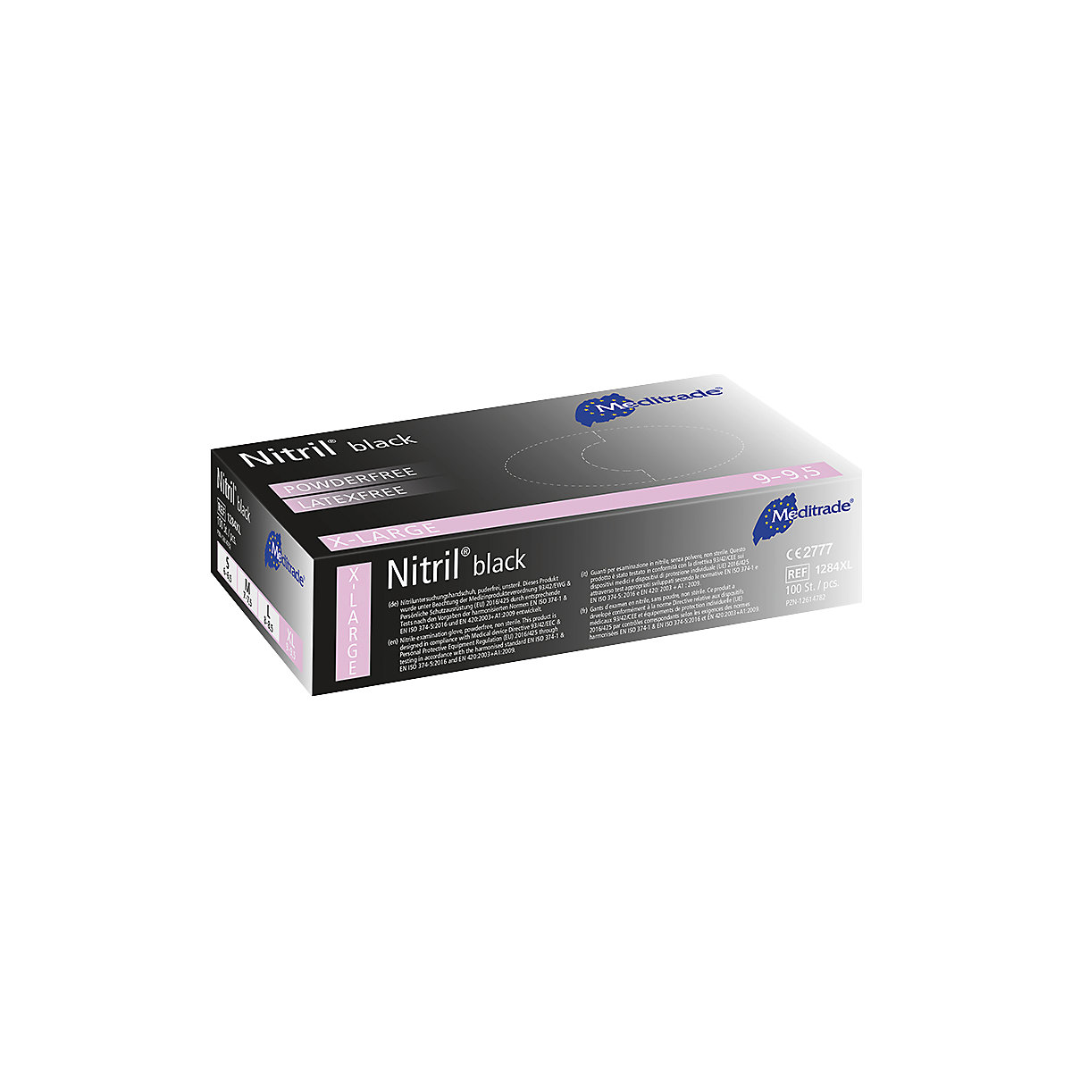 Nitril-Einweghandschuhe Meditrade, VE 1000 Stk, lebensmittelkonform, schwarz, Größe XL-2