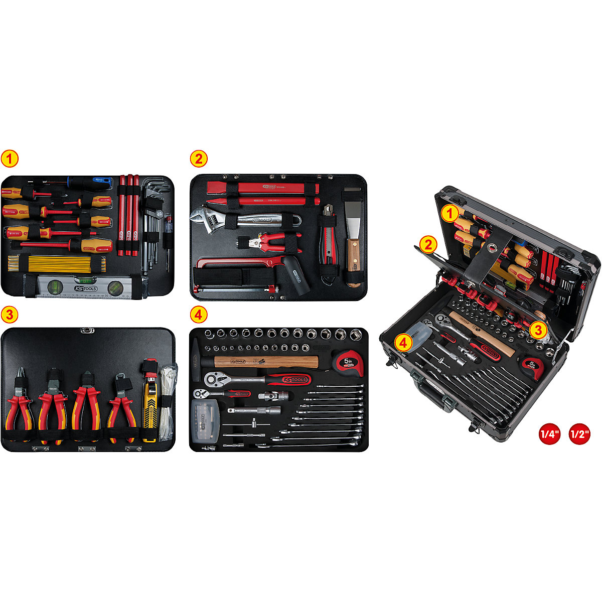 Kovček z orodjem za električarje 1/4'&#x27; + 1/2&#x27;&#x27; – KS Tools (Slika izdelka 3)-2