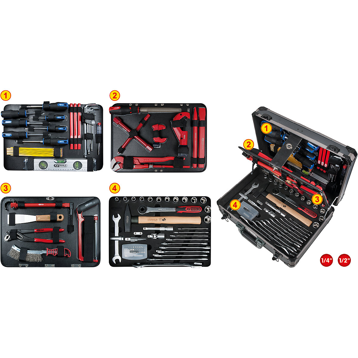 Kovček z vodoinštalacijskim orodjem 1/4'' + 1/2'' - KS Tools