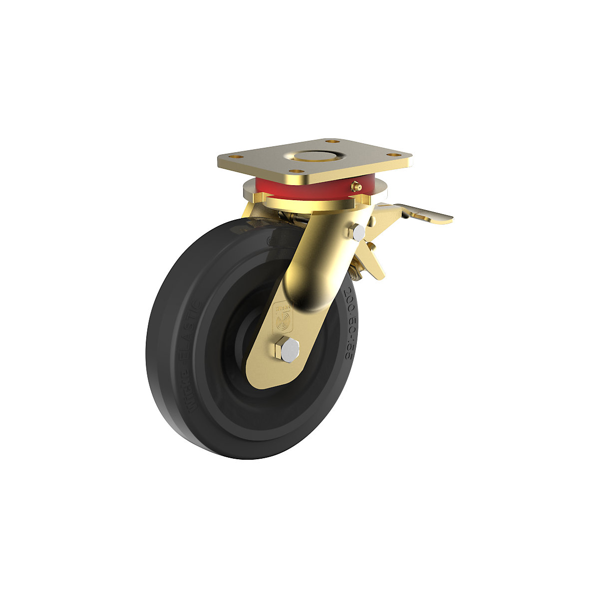 Roda de borracha maciça elástica, corpo em aço, soldada – Wicke, Ø da roda x largura 160 x 50 mm, roda orientável com bloqueio duplo-1