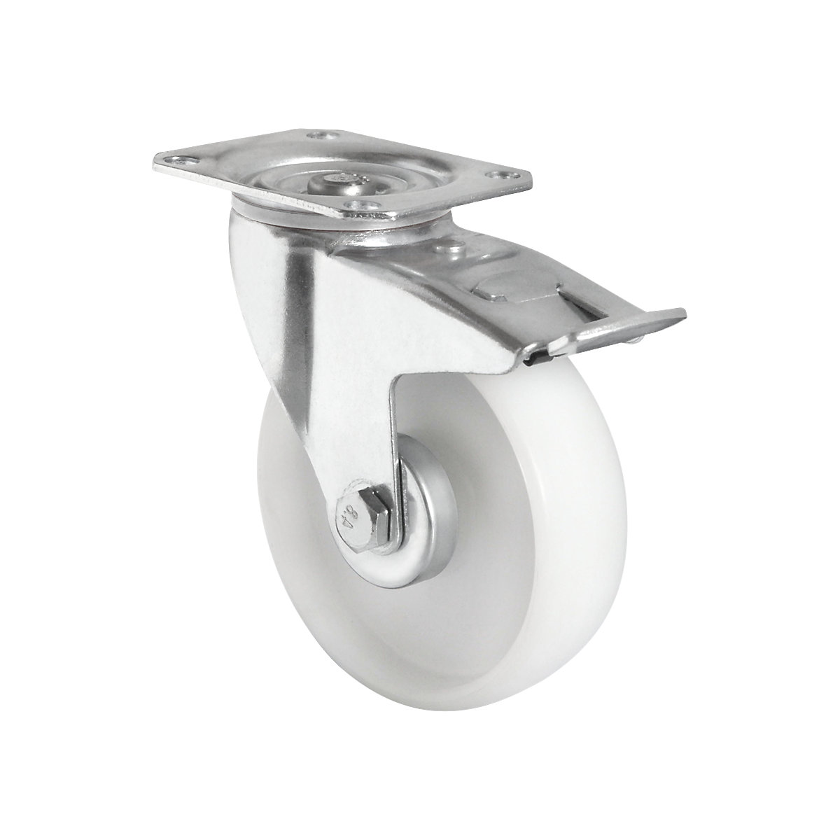 Roulette à bandage polyamide blanc – eurokraft basic, Ø x largeur roulette 160 x 50 mm, platine de montage, à partir de 2 pièces, roulette pivotante avec blocage double-1