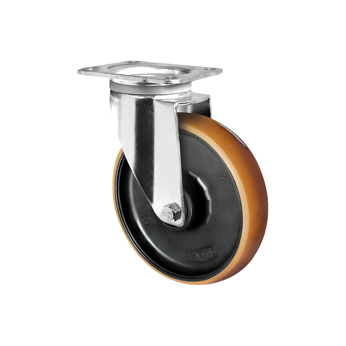 Roulette polyuréthane marron sur jante polyamide, Ø x largeur roulette 125 x 50 mm, roulette pivotante