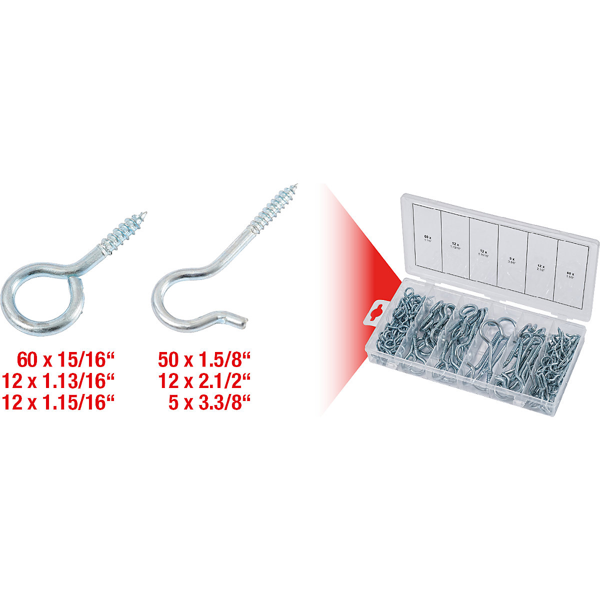 Sortiment hákových skrutiek a skrutiek s okom – KS Tools (Zobrazenie produktu 4)-3
