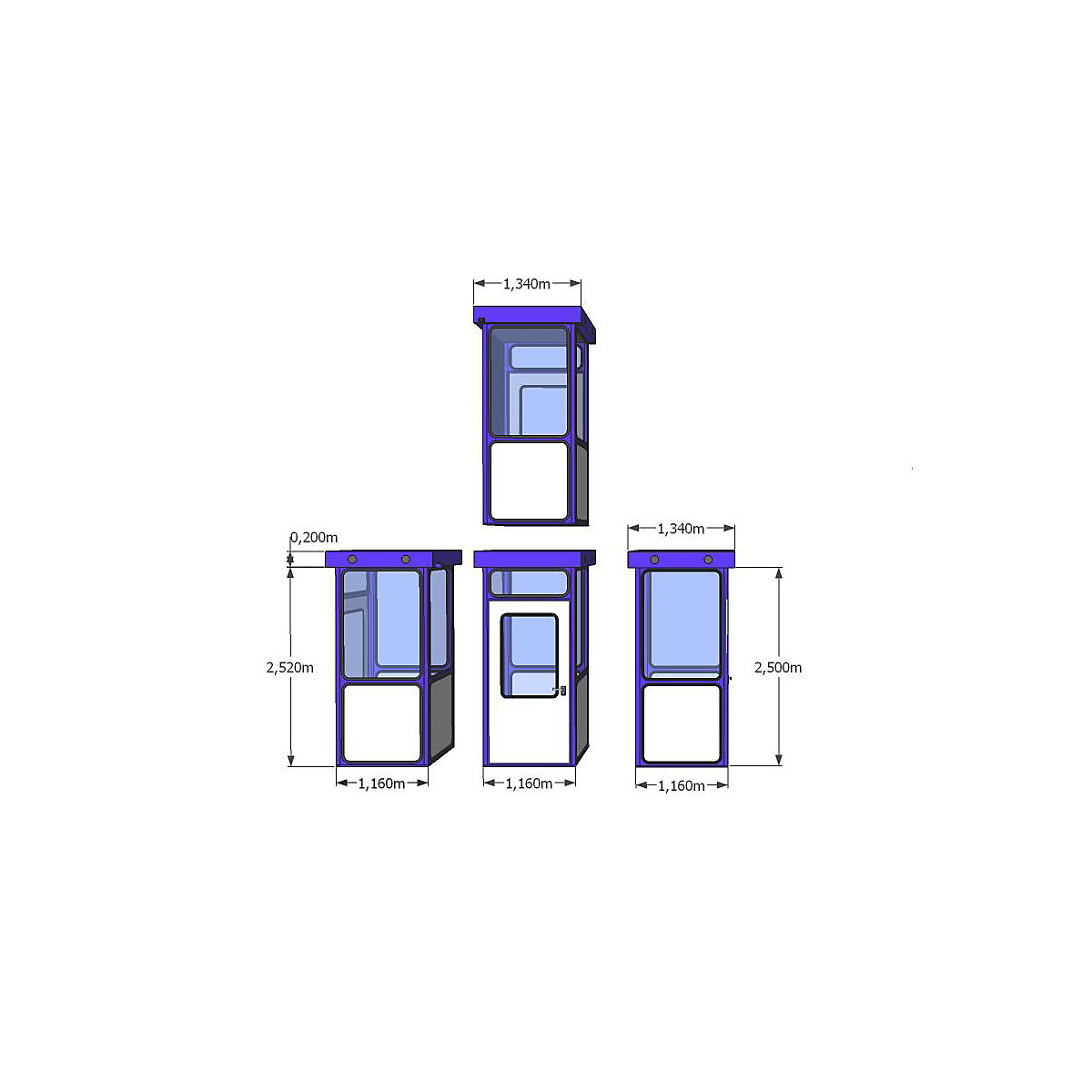 Universele cabine, uitvoeringen in optiek met ronde hoeken, voor buiten, l x b = 1160 x 1160 mm