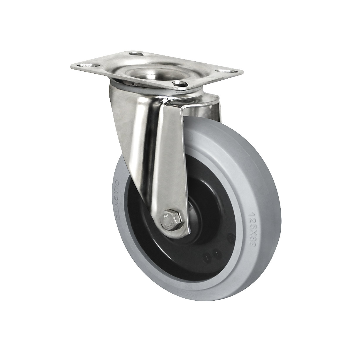 Ruota elastica su cerchione in PA, corpo in acciaio inox