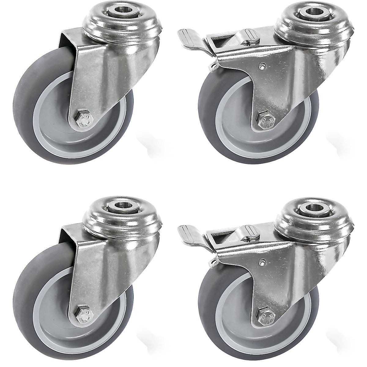Set di ruote in gomma termoplastica, supporto in acciaio inox – Proroll