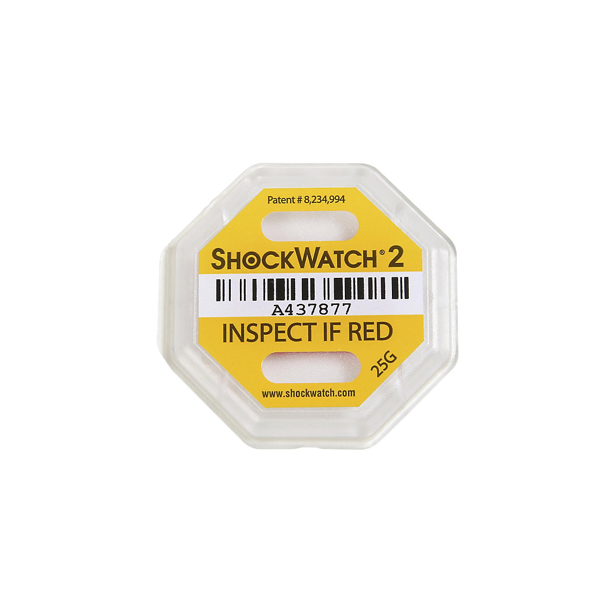 Indicateurs de choc Shockwatch® 2, avec label, lot de 25, 25 g/50 ms, jaune-2