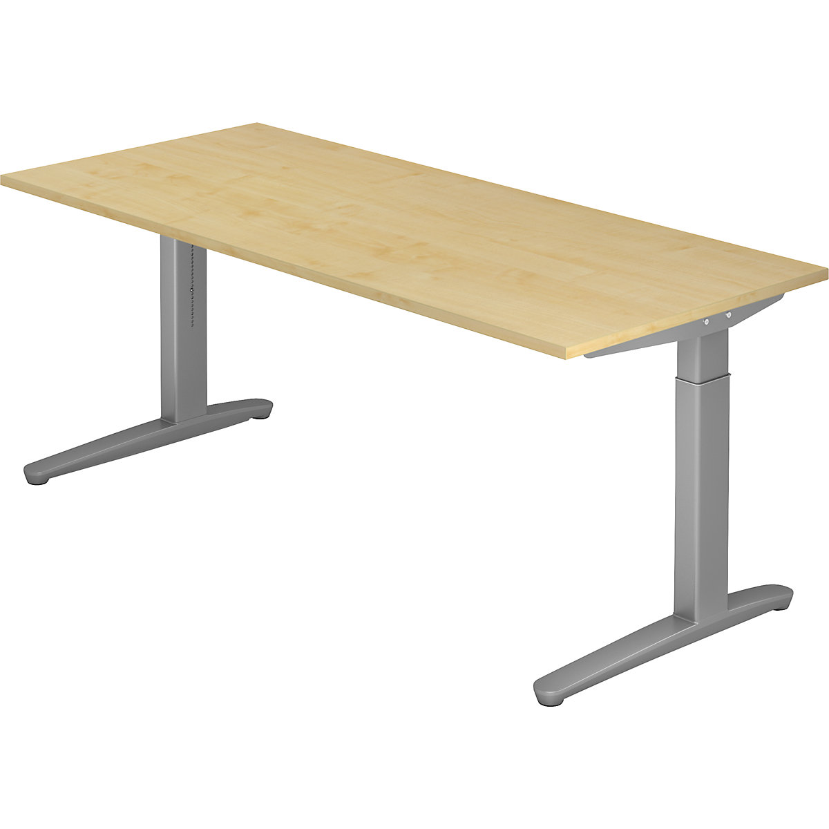 Psací stůl s podstavcem s nohami ve tvaru C ANNY – eurokraft pro, výškově přestavitelné 650 – 850 mm, šířka 1800 mm, javorový dekor