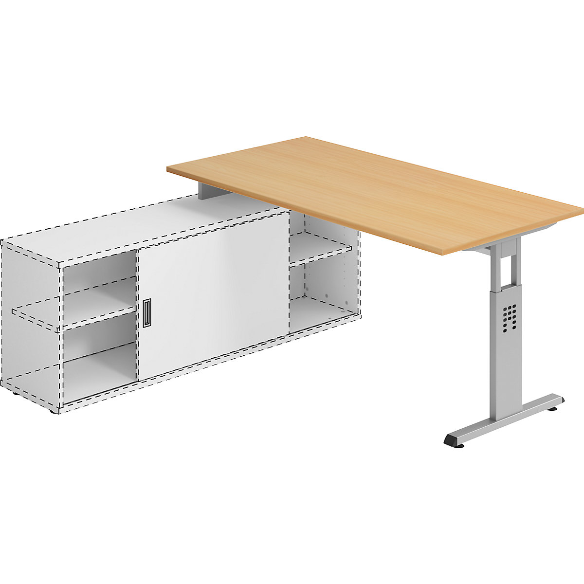 Psací stůl pro odkládací skříňku FINO, š x h 1600 x 800 mm, bukový dekor-5