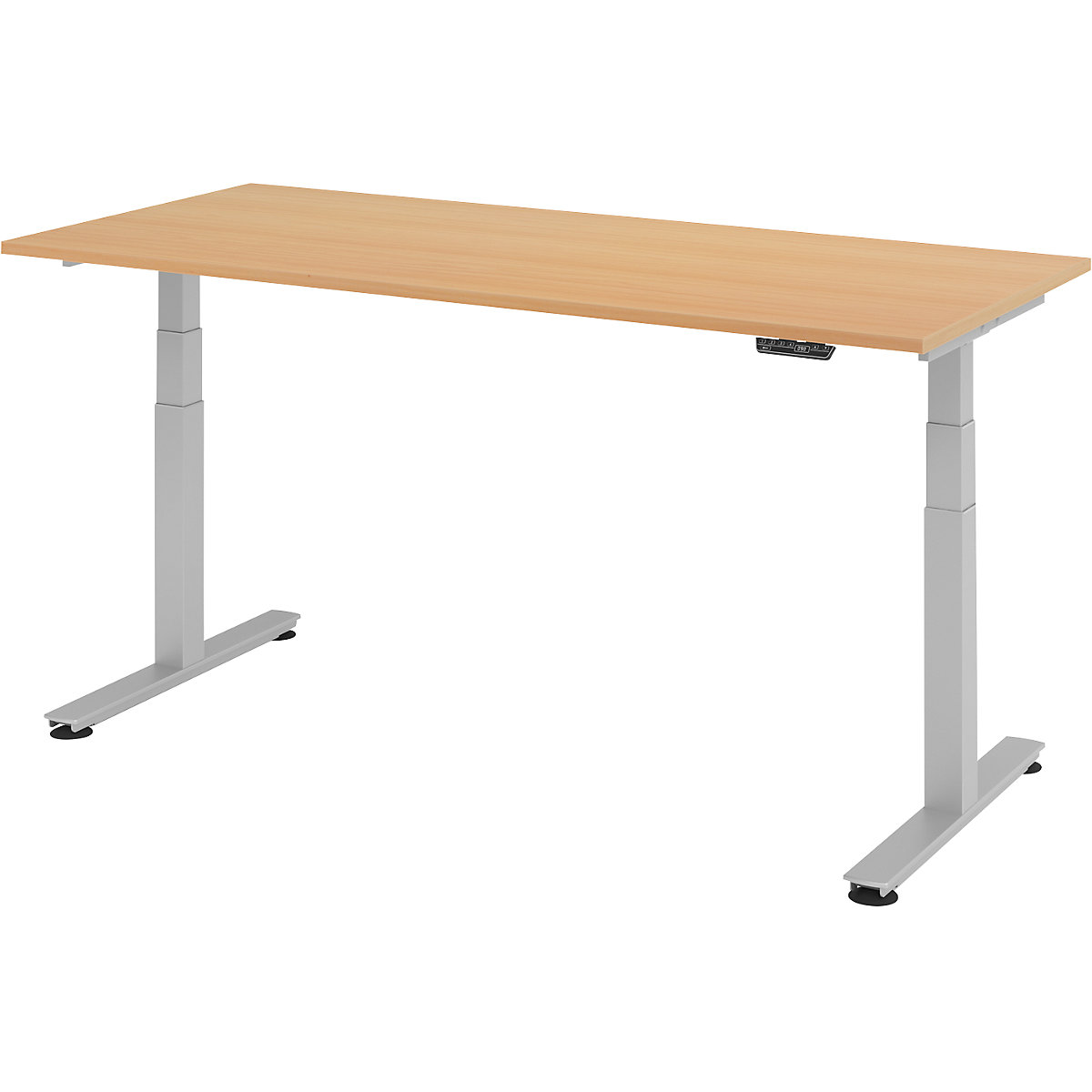 Psací stůl pro práci vestoje, s elektrickým přestavováním výšky UPLINER-2.0, podstavec s nohami ve tvaru T, šířka 1200 mm, bukový dekor-15