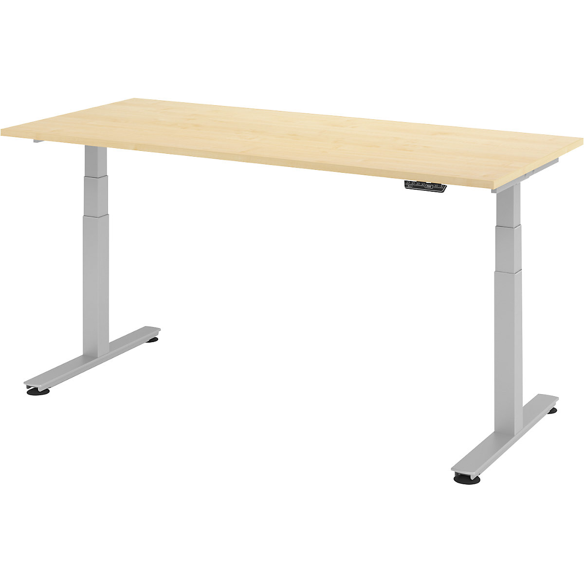 Psací stůl pro práci vestoje, s elektrickým přestavováním výšky UPLINER-2.0, podstavec s nohami ve tvaru T, šířka 1200 mm, javorový dekor-18