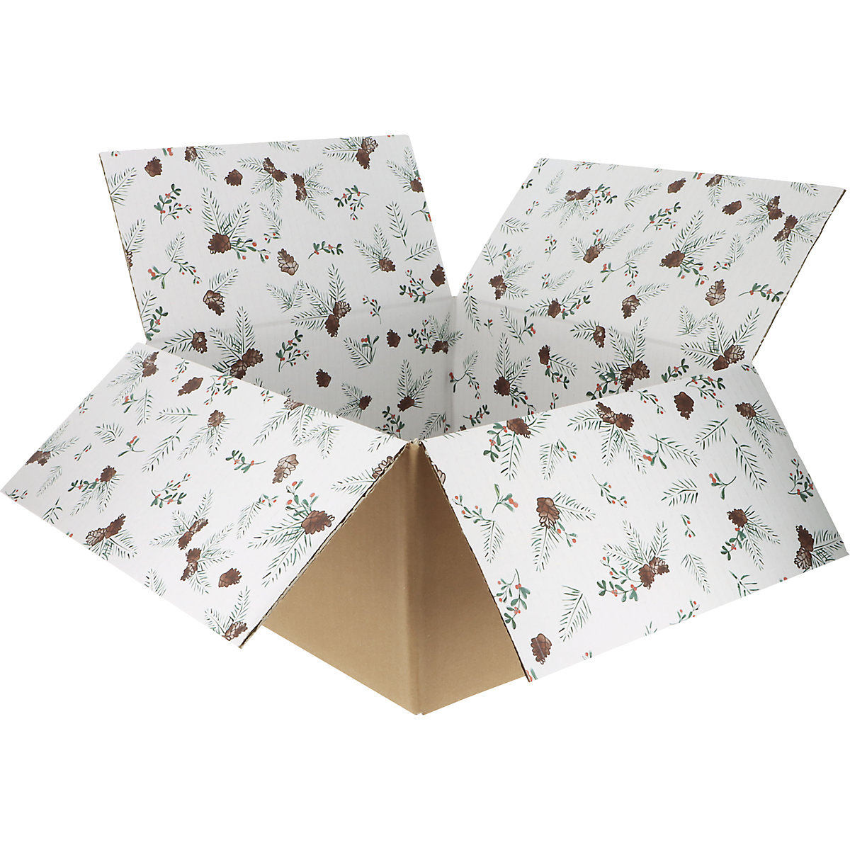 Boîte pliante en carton ondulé avec impression intérieure Christmas, marron, lot de 20, L x l x h 350 x 315 x 170 mm, à partir de 5 lots-1