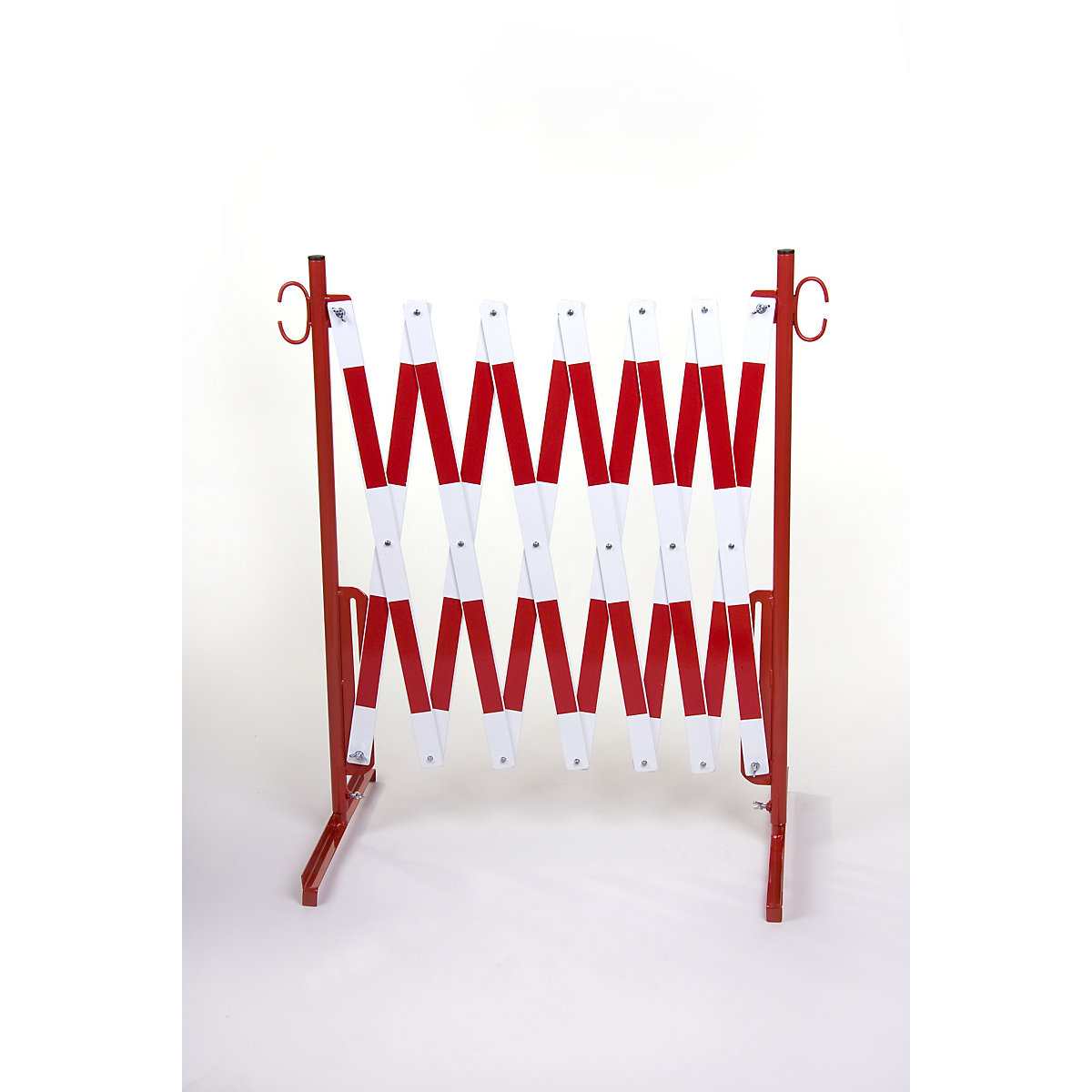 Barriera a pantografo, con 2 piedini, rifrangente, rosso / bianco, lunghezza max 4000 mm-4