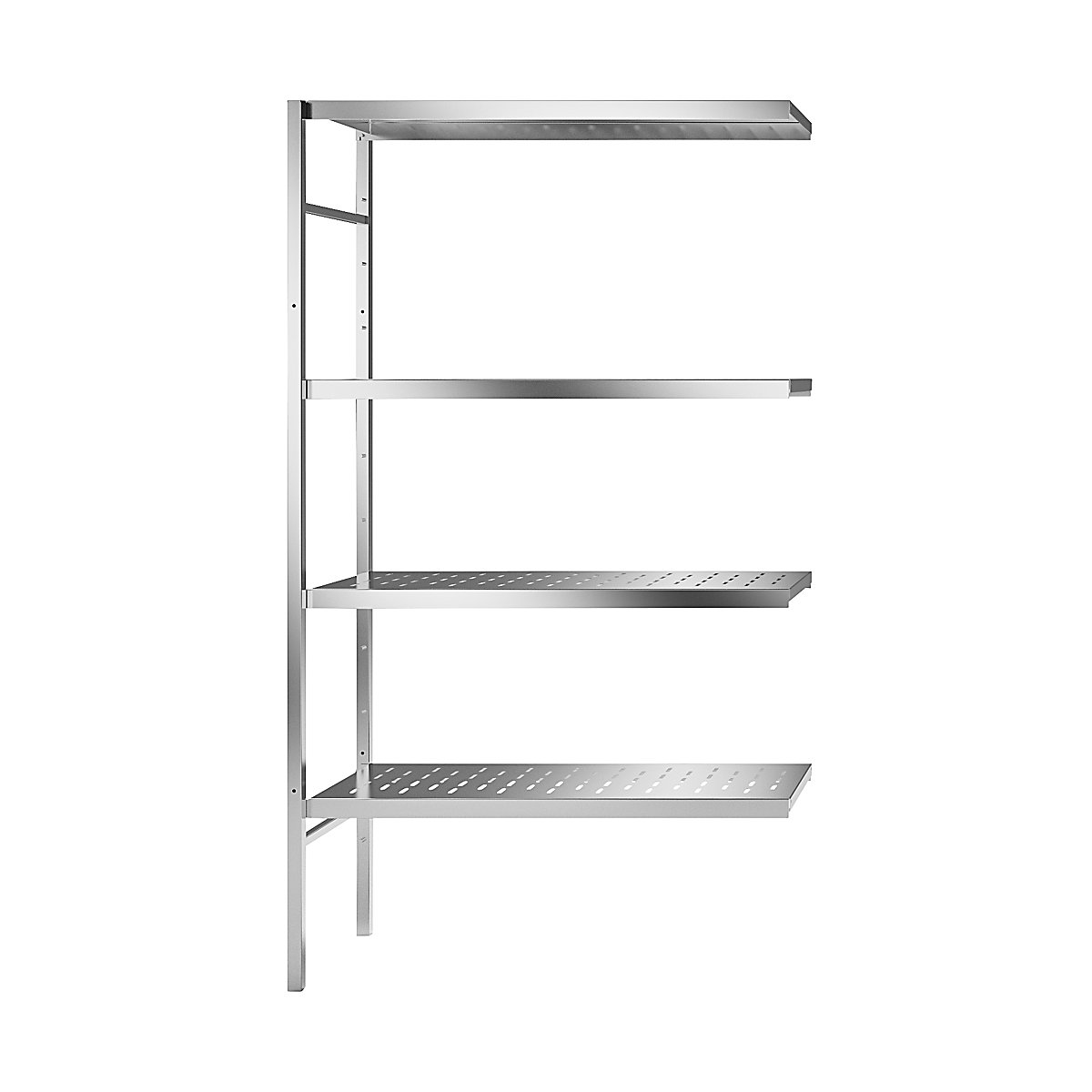 Scaffale a innesto in acciaio inox, 4 ripiani forati