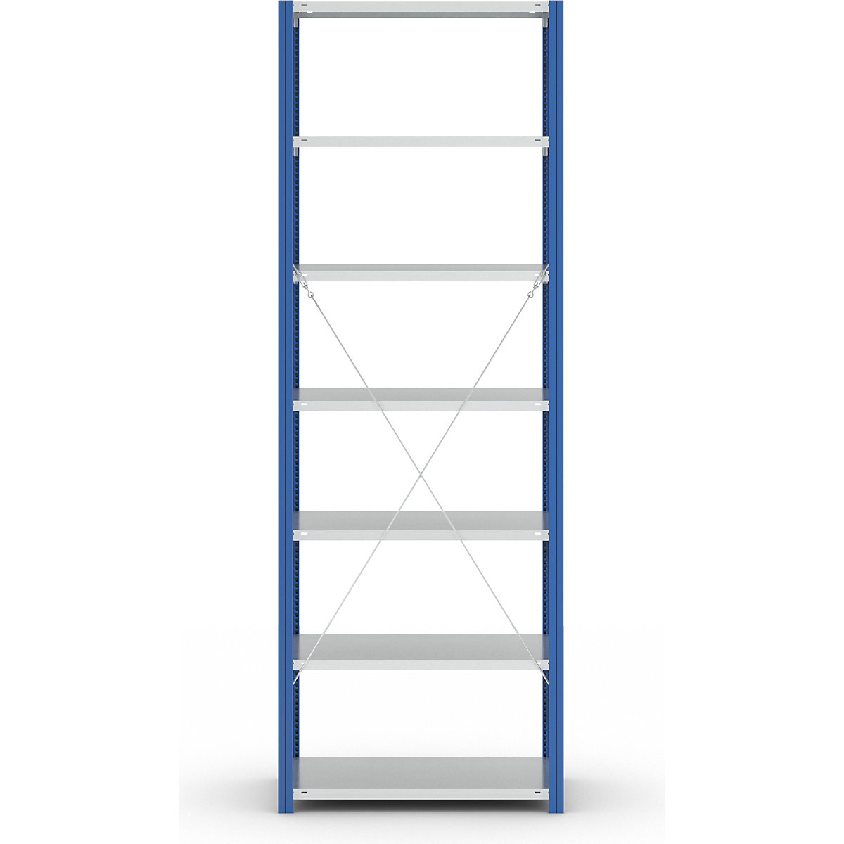 Scaffale a innesto per magazzino, montanti blu, ripiano zincato – eurokraft pro (Foto prodotto 271)-270