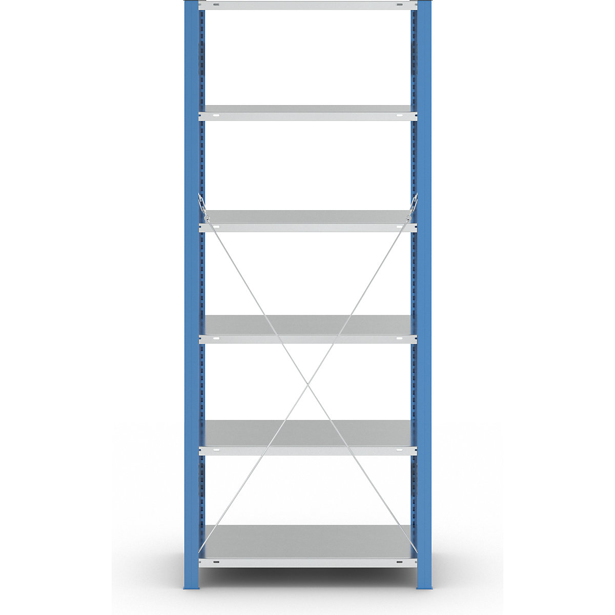 Scaffale a innesto per magazzino, montanti blu, ripiano zincato – eurokraft pro (Foto prodotto 294)-293