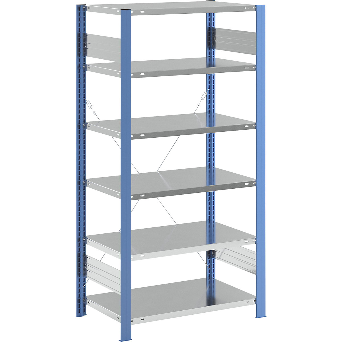 Scaffale a innesto per magazzino, montanti blu, ripiano zincato – eurokraft pro (Foto prodotto 2)-1