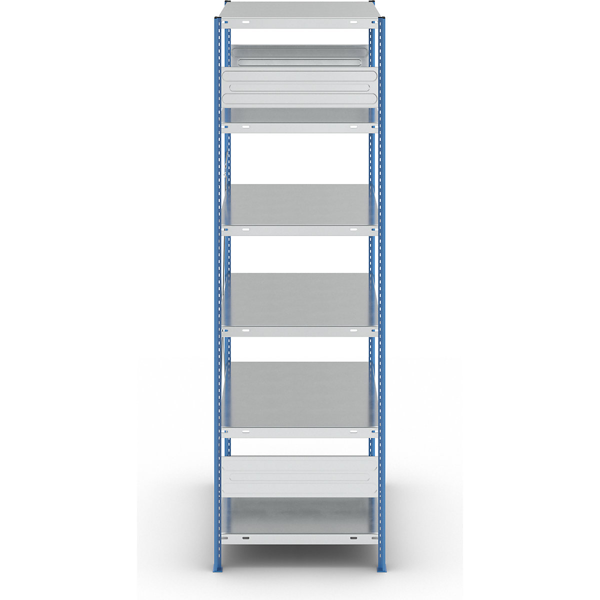 Scaffale a innesto per magazzino, montanti blu, ripiano zincato – eurokraft pro (Foto prodotto 3)-2