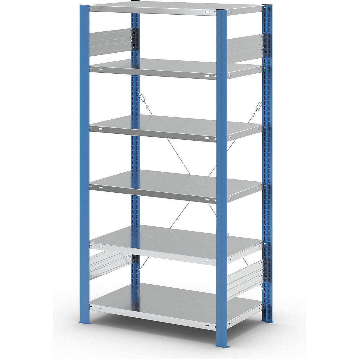 Scaffale a innesto per magazzino, montanti blu, ripiano zincato – eurokraft pro (Foto prodotto 4)-3