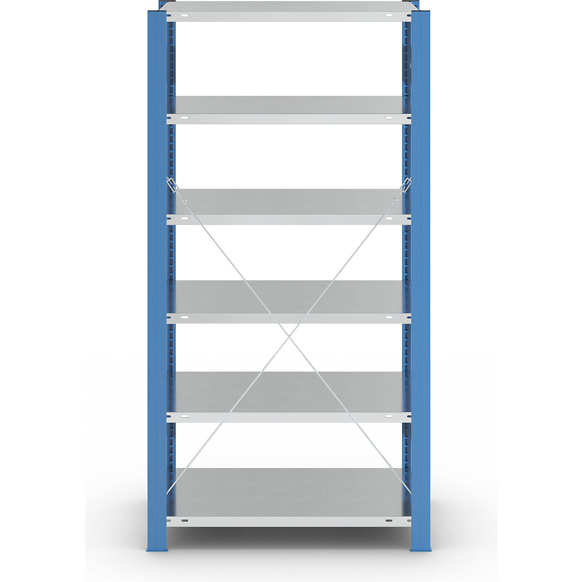 Scaffale a innesto per magazzino, montanti blu, ripiano zincato – eurokraft pro (Foto prodotto 5)-4