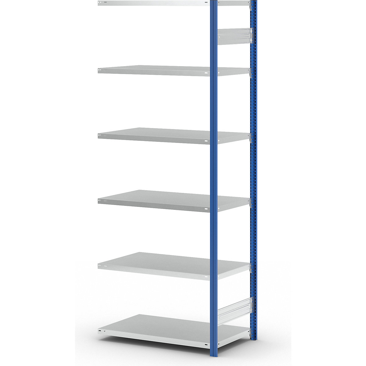 Scaffale a innesto per magazzino, montanti blu, ripiano zincato – eurokraft pro (Foto prodotto 13)-12